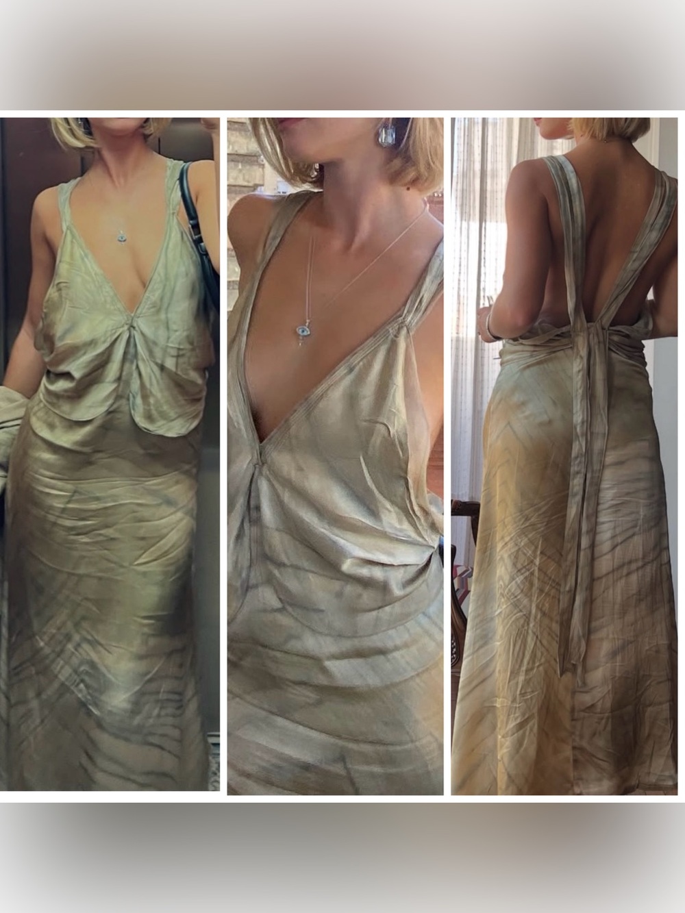 ZARA Limited Edition Blogger Fav Satin Print Slip Midi Dress Romantic Deep-V S